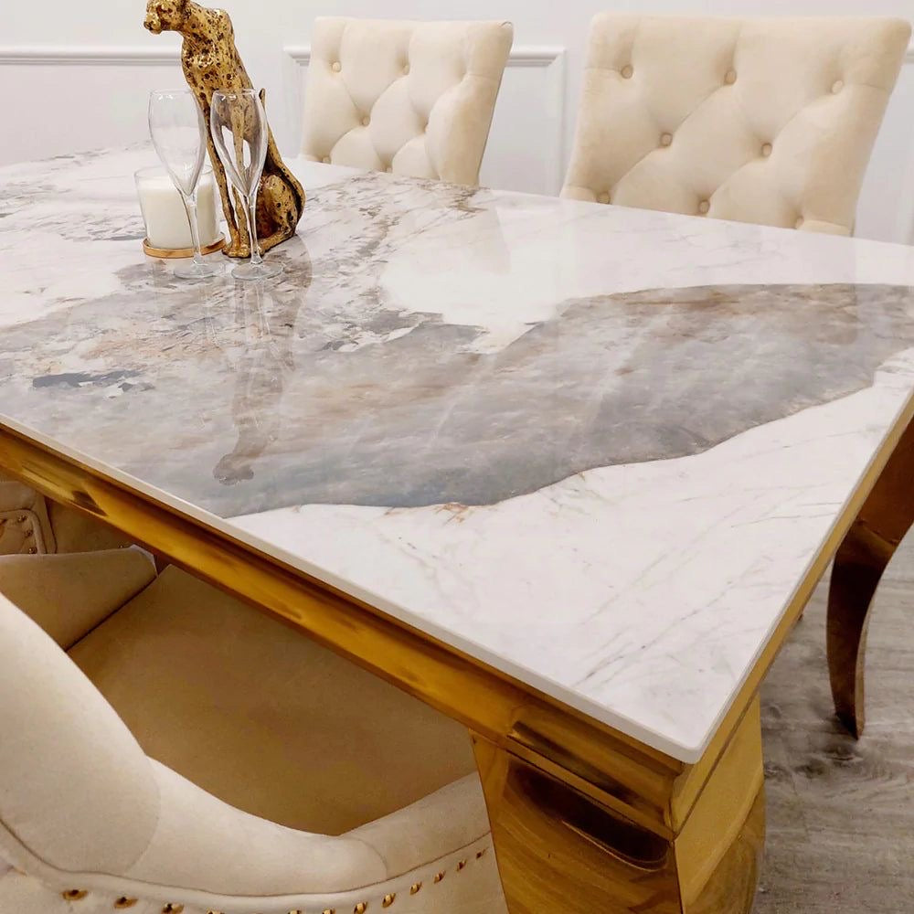 1m Square Louis Gold Leg Marble Dining Table