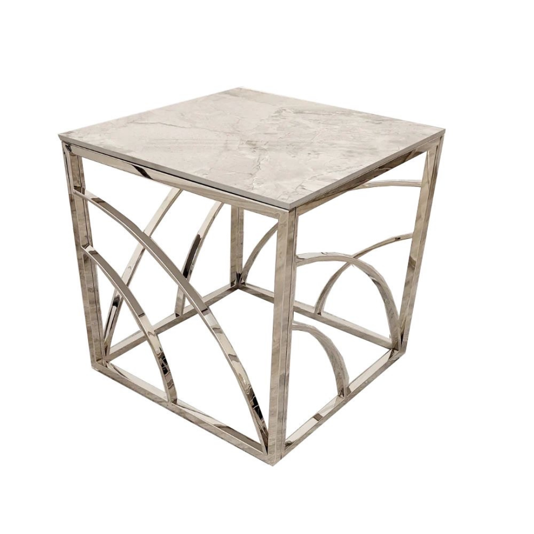 Stella Chrome Lamp Table with Stomach Ash Grey Sintered Top