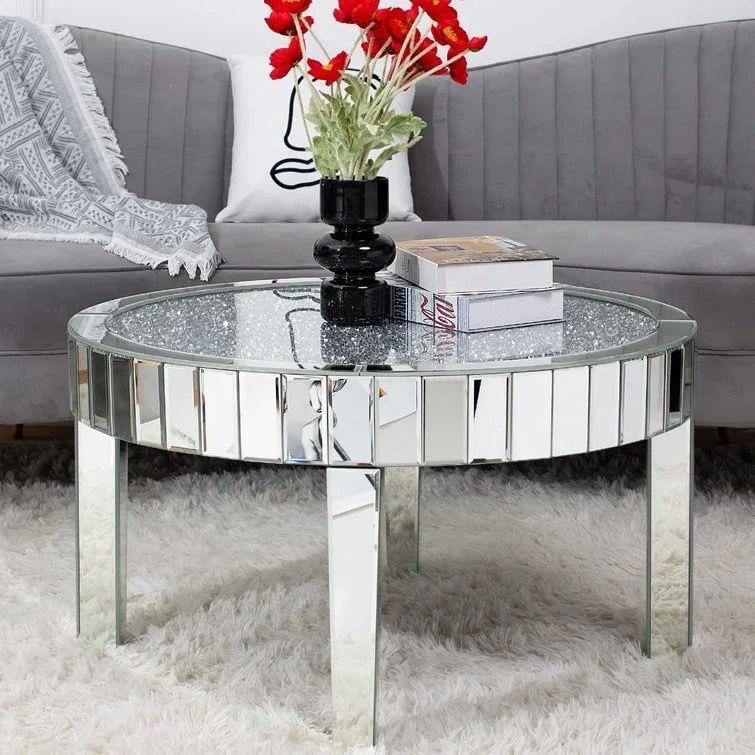 Crushed Diamond mirrored round coffee table