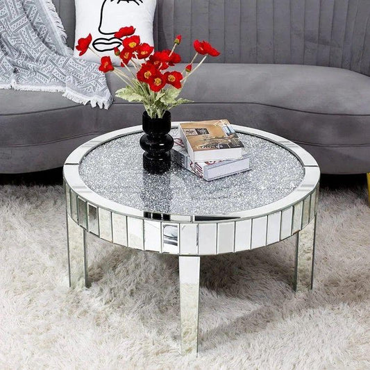 Crushed Diamond mirrored round coffee table