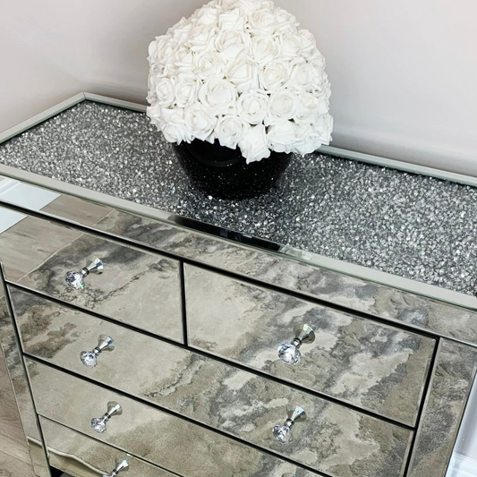 Crushed Diamond Mirrored Chest of Drawers