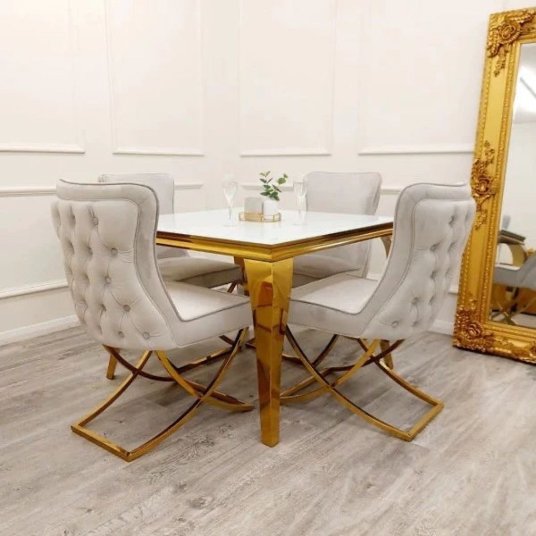 1m Square Louis Gold Leg Marble Dining Table