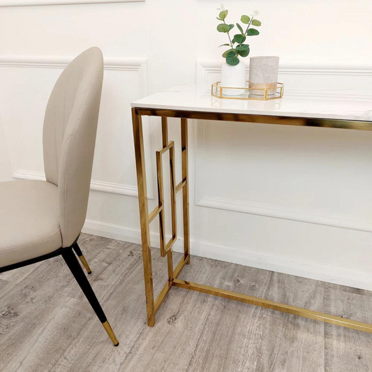 Geo Gold Console Table with Polar White Sintered Top