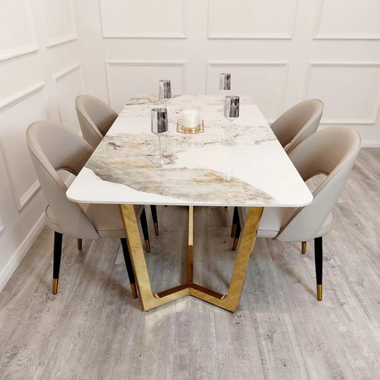 Lucien Gold Dining Table with Pandora Gold Sintered Stone Top