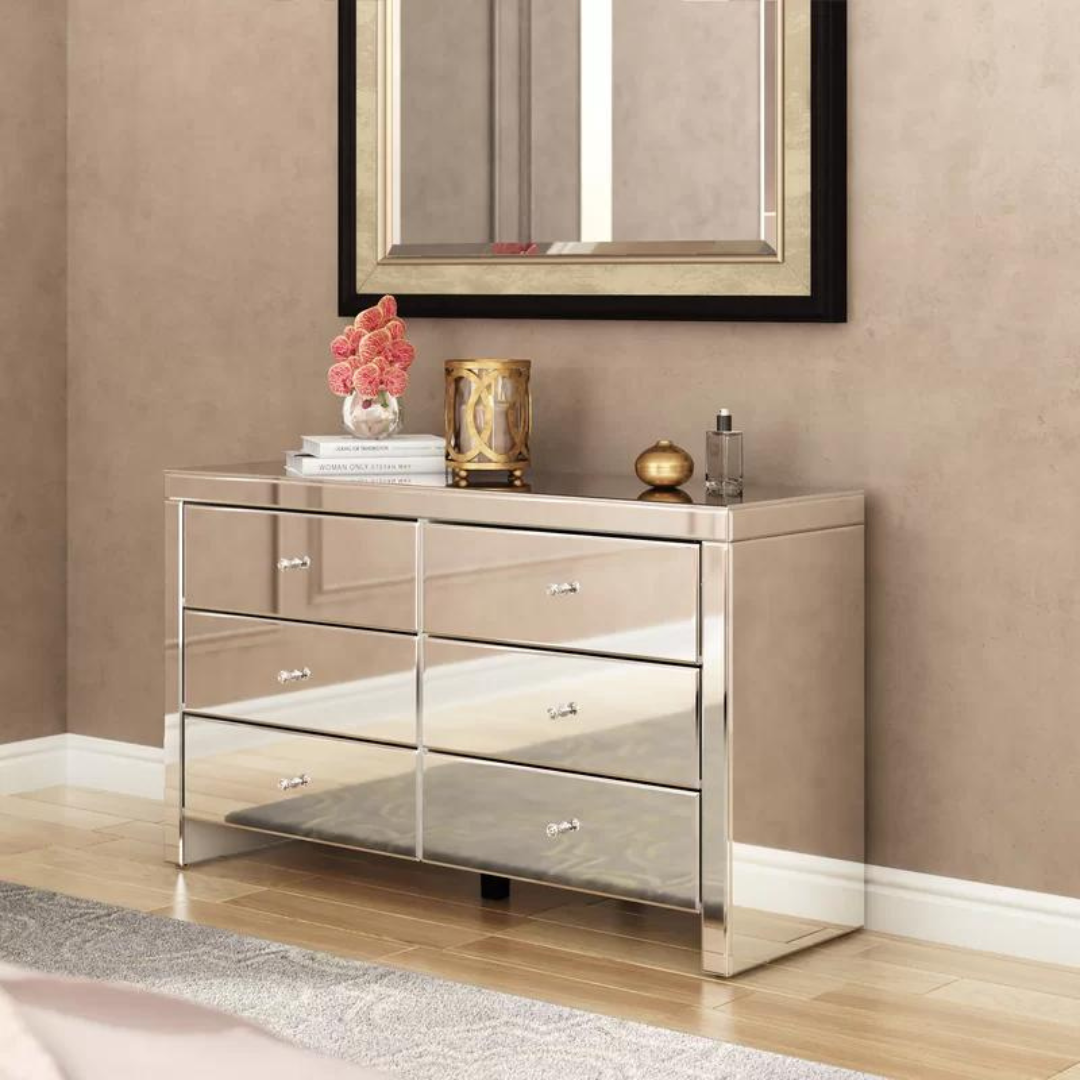 Mirrored  6 Drawer Chest of Drawers Sideboard