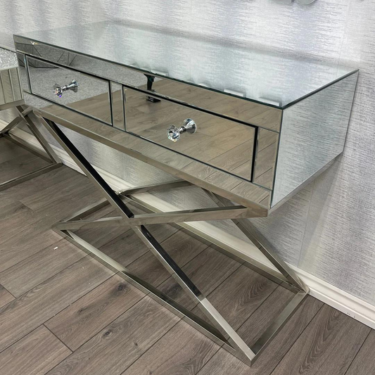 Clear Mirrored Cross Leg Console Table