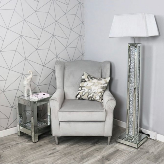 Crushed Diamond Mirrored Floor Standing Lamp