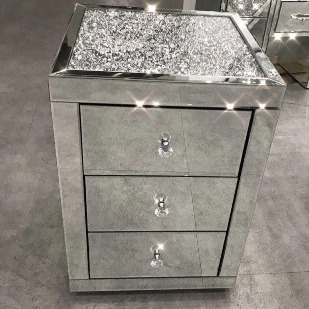 Crushed Diamond Mirrored Bedside Table