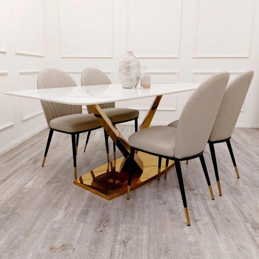 Valeo Gold Dining Table with Polar White Sintered Stone Top