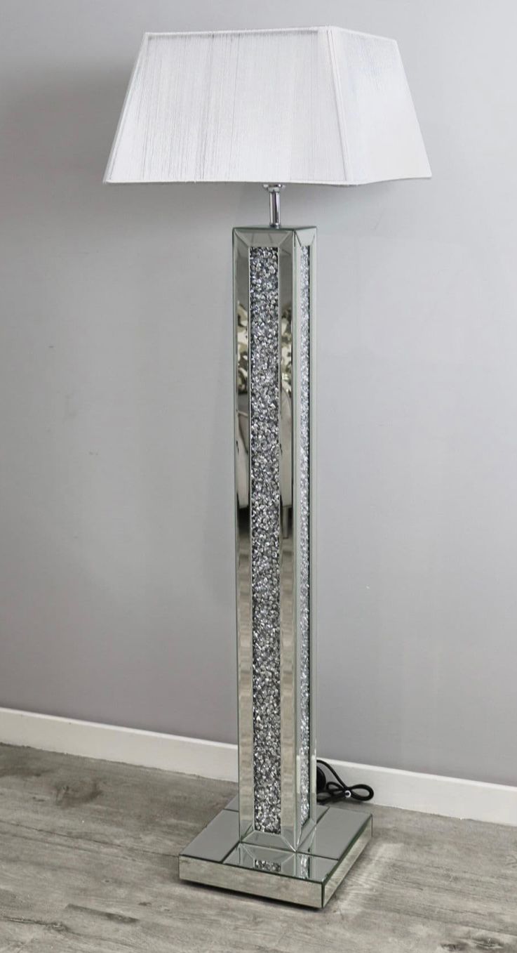 Crushed Diamond Mirrored Floor Standing Lamp