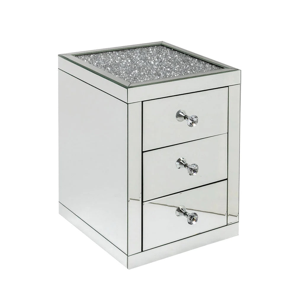 Crushed Diamond Mirrored Bedside Table