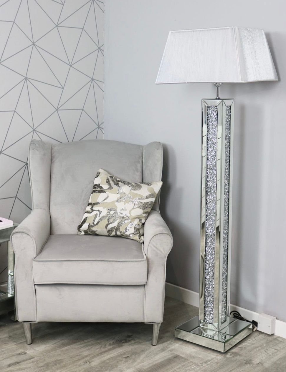 Crushed Diamond Mirrored Floor Standing Lamp