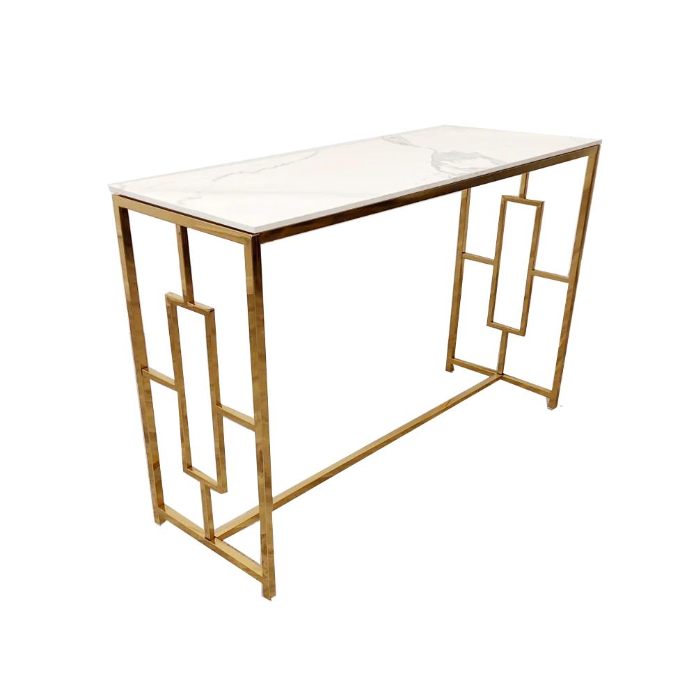 Geo Gold Console Table with Polar White Sintered Top