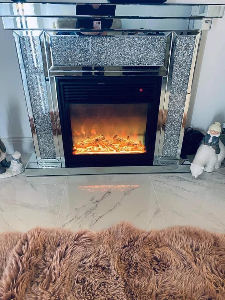 Crushed Diamond Mirrored LED Fireplace