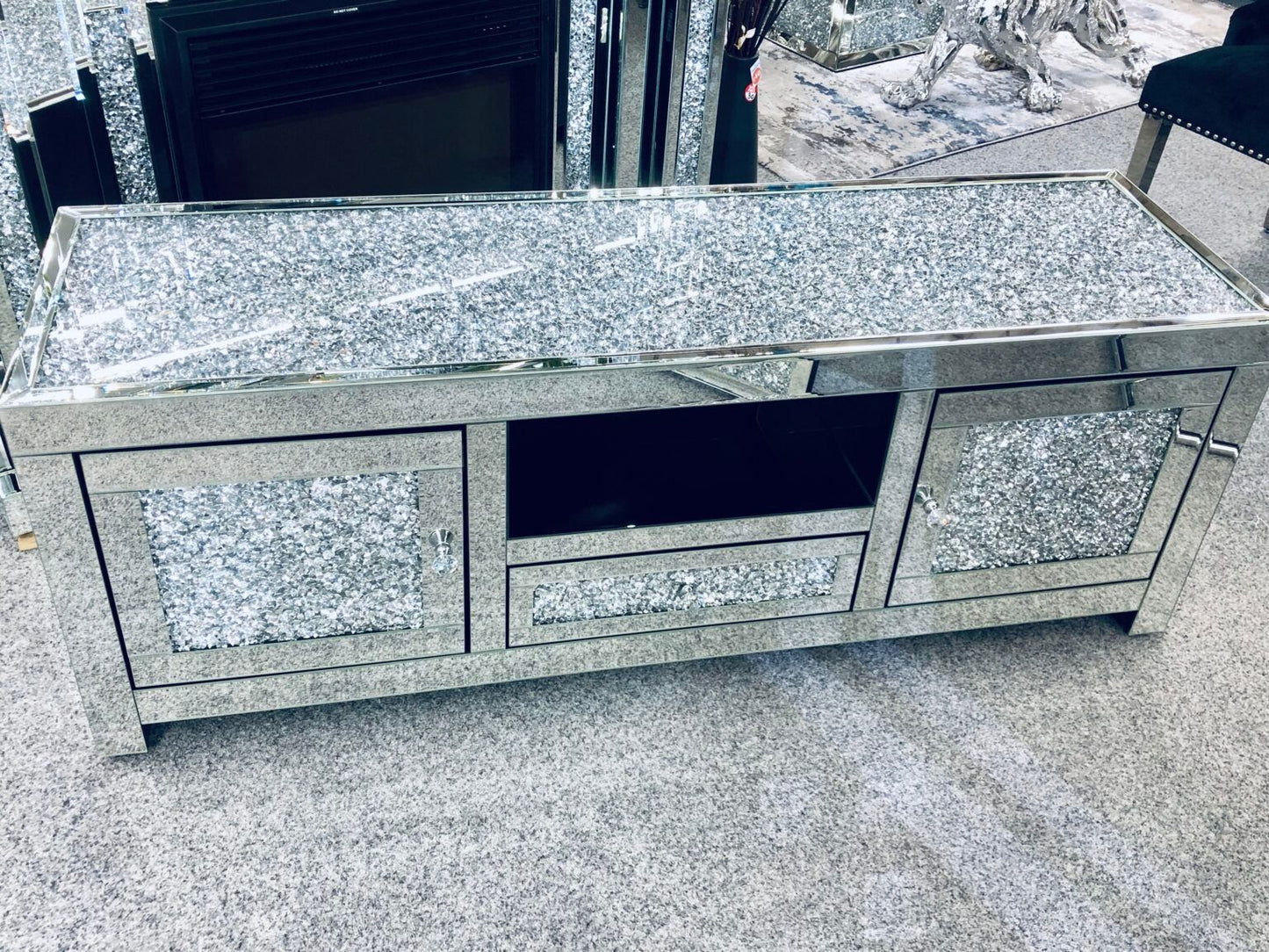 Crushed Diamond Top Mirrored TV Unit 1.5