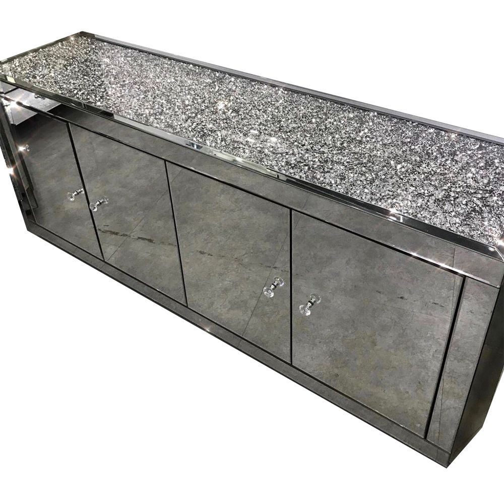 Crushed Diamond Mirrored Low Sideboard