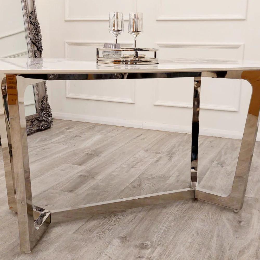 Lucien Chrome Dining Table with Polar White Sintered Stone Top