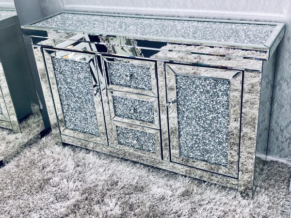 Crushed Diamond Mirrored Sideboard