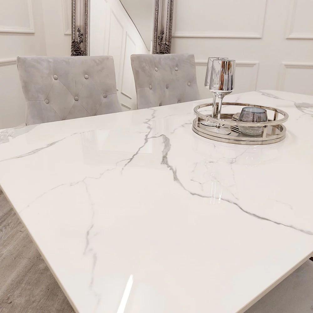 Lucien Chrome Dining Table with Polar White Sintered Stone Top