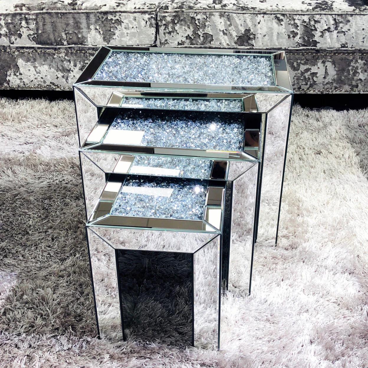 Crushed Diamond Mirrored Nest of Tables