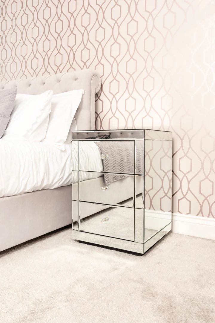 Mirrored 3 Drawer Bedside Cabinet Table