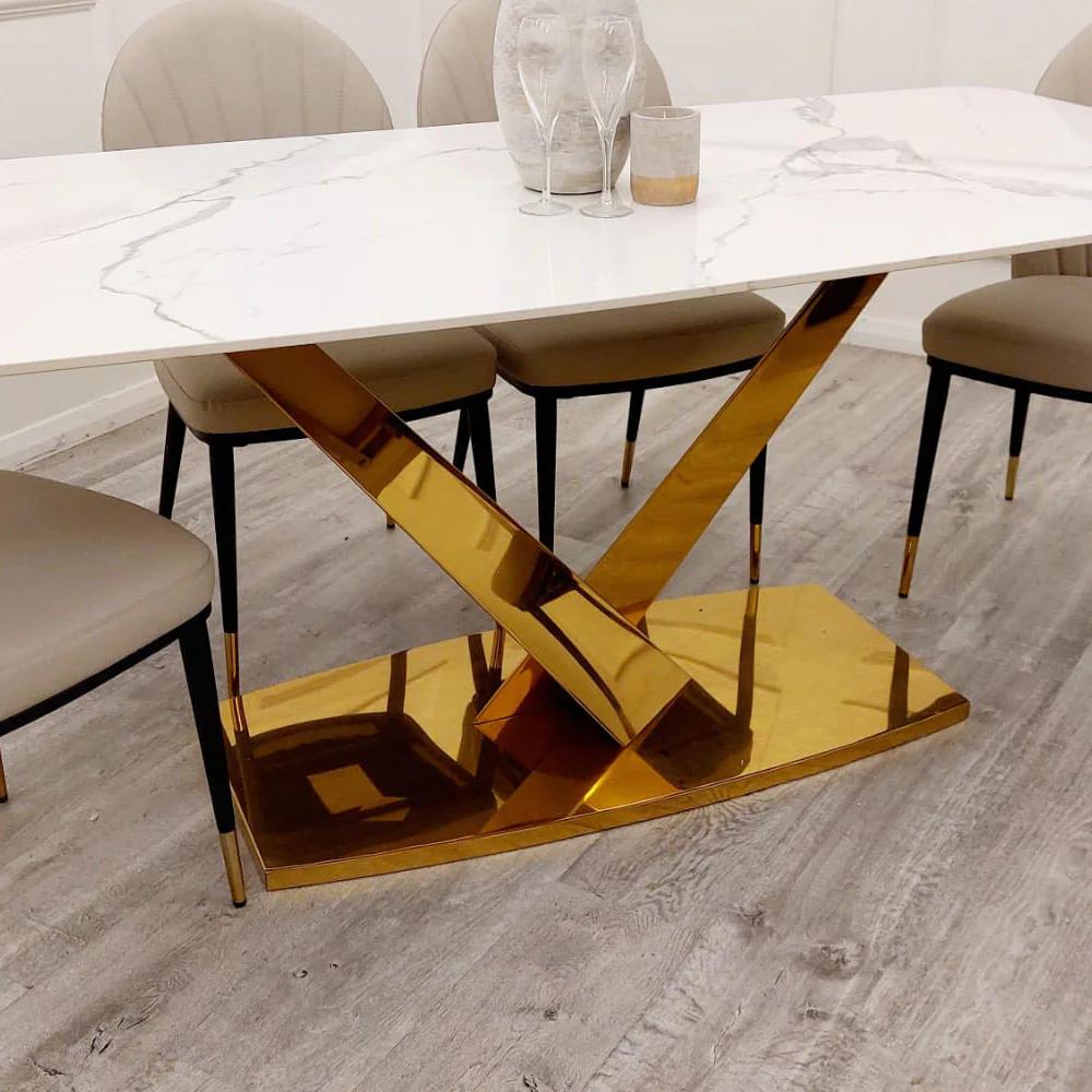 Valeo Gold Dining Table with Polar White Sintered Stone Top