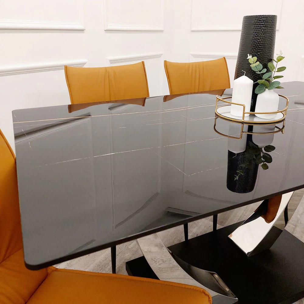 Venus Chrome Dining Table with Black Sintered Stone Top