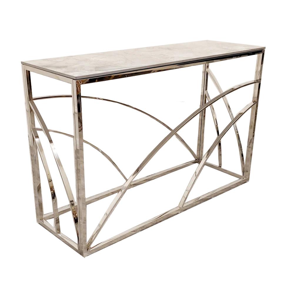 Stella Chrome Console Table with Stomach Ash Grey Sintered Top