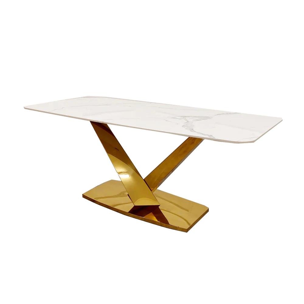 Valeo Gold Dining Table with Polar White Sintered Stone Top