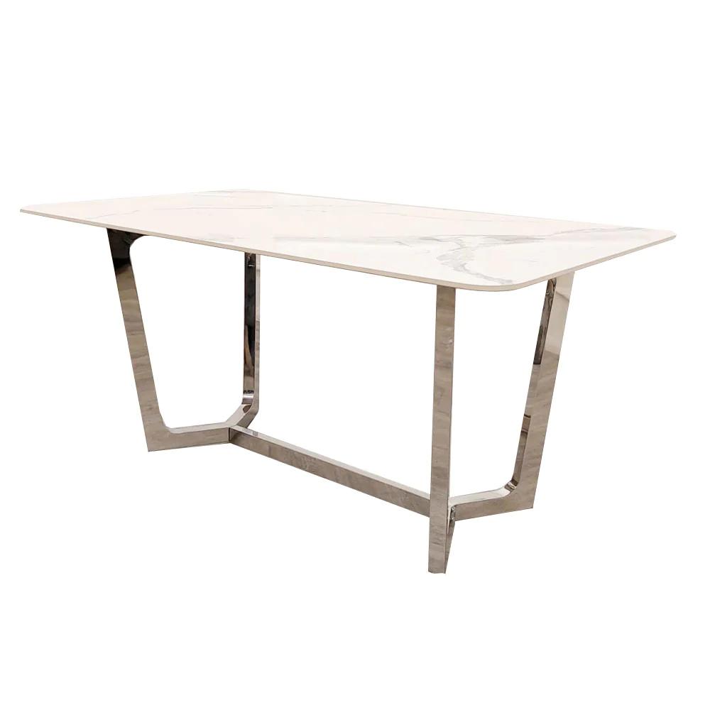 Lucien Chrome Dining Table with Polar White Sintered Stone Top