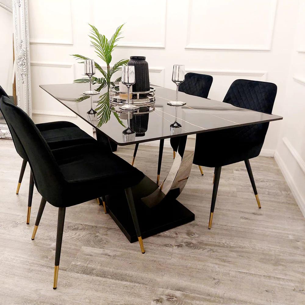 Venus Chrome Dining Table with Black Sintered Stone Top