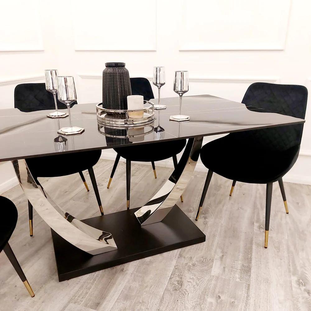 Venus Chrome Dining Table with Black Sintered Stone Top