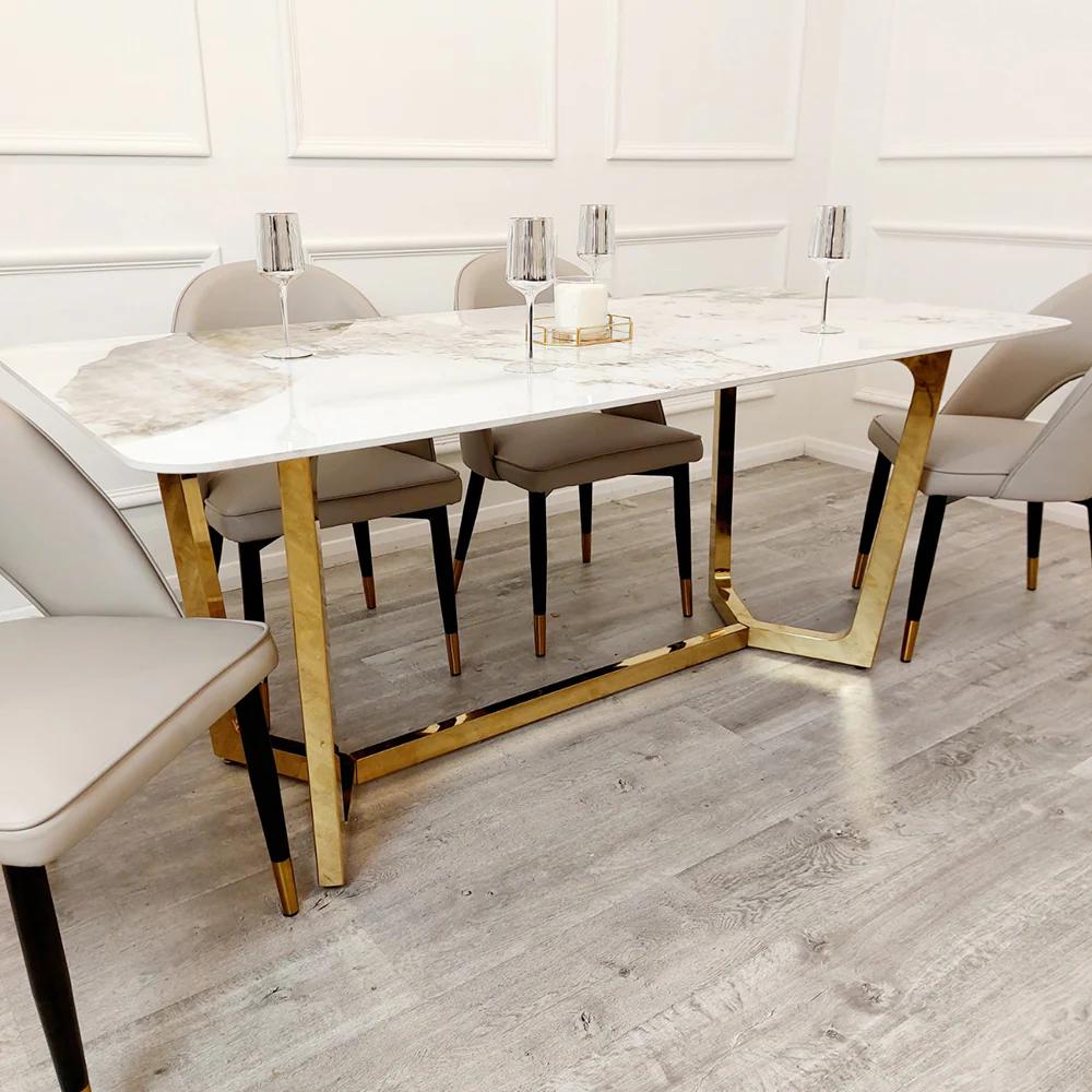 Lucien Gold Dining Table with Pandora Gold Sintered Stone Top