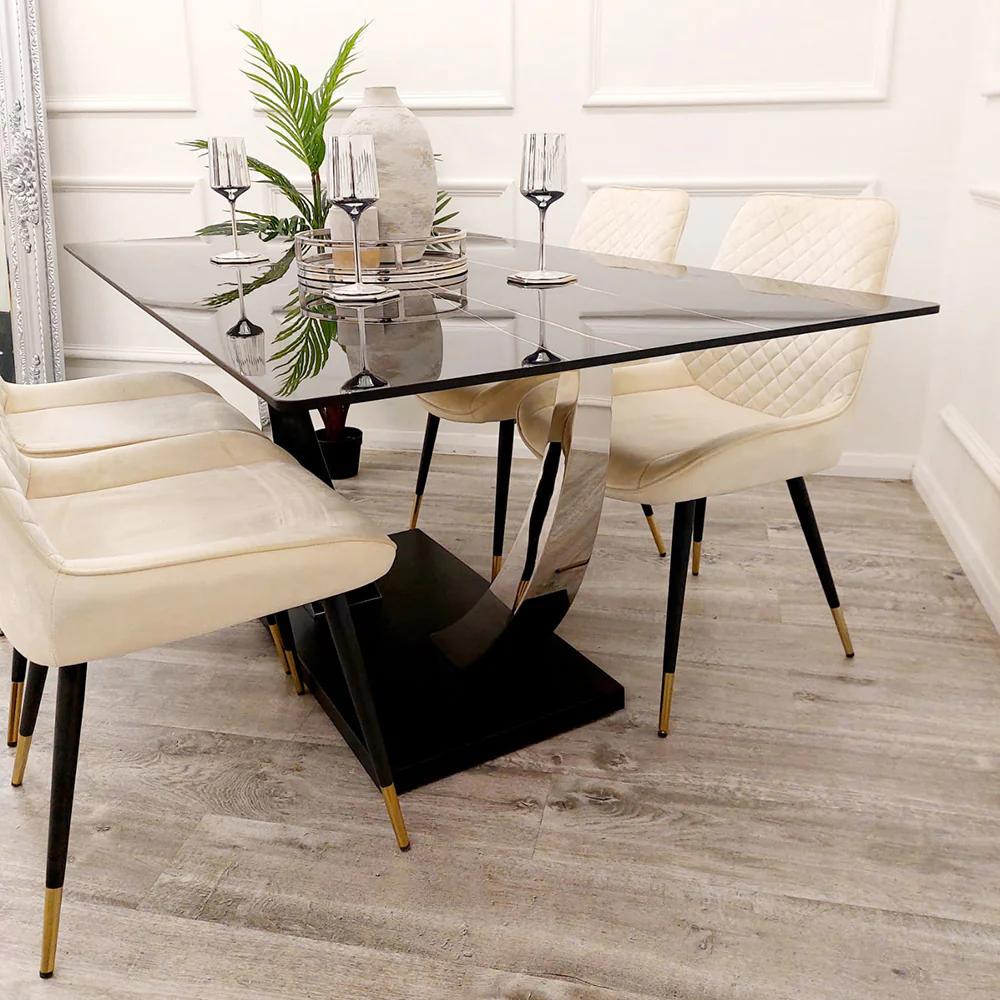 Venus Chrome Dining Table with Black Sintered Stone Top