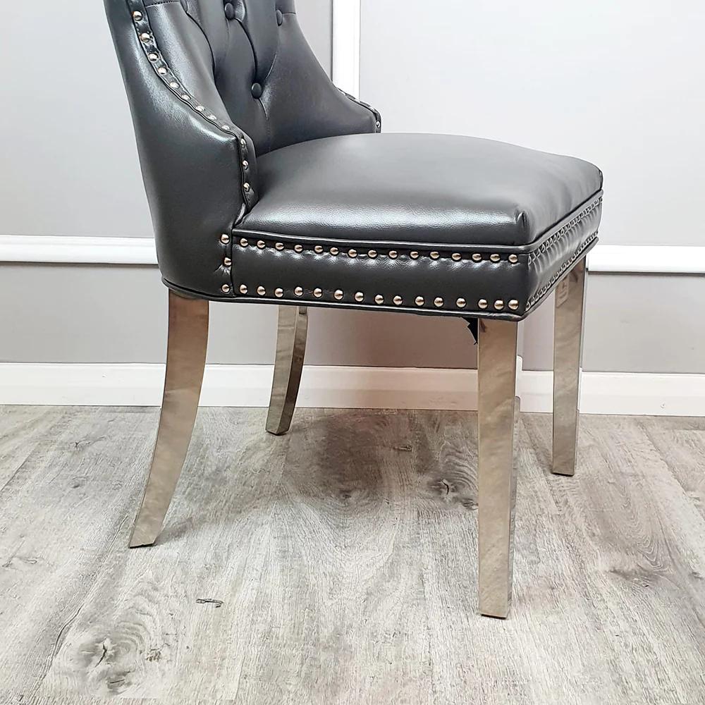 2x Mayfair Leather Square Knocker Dining Chair