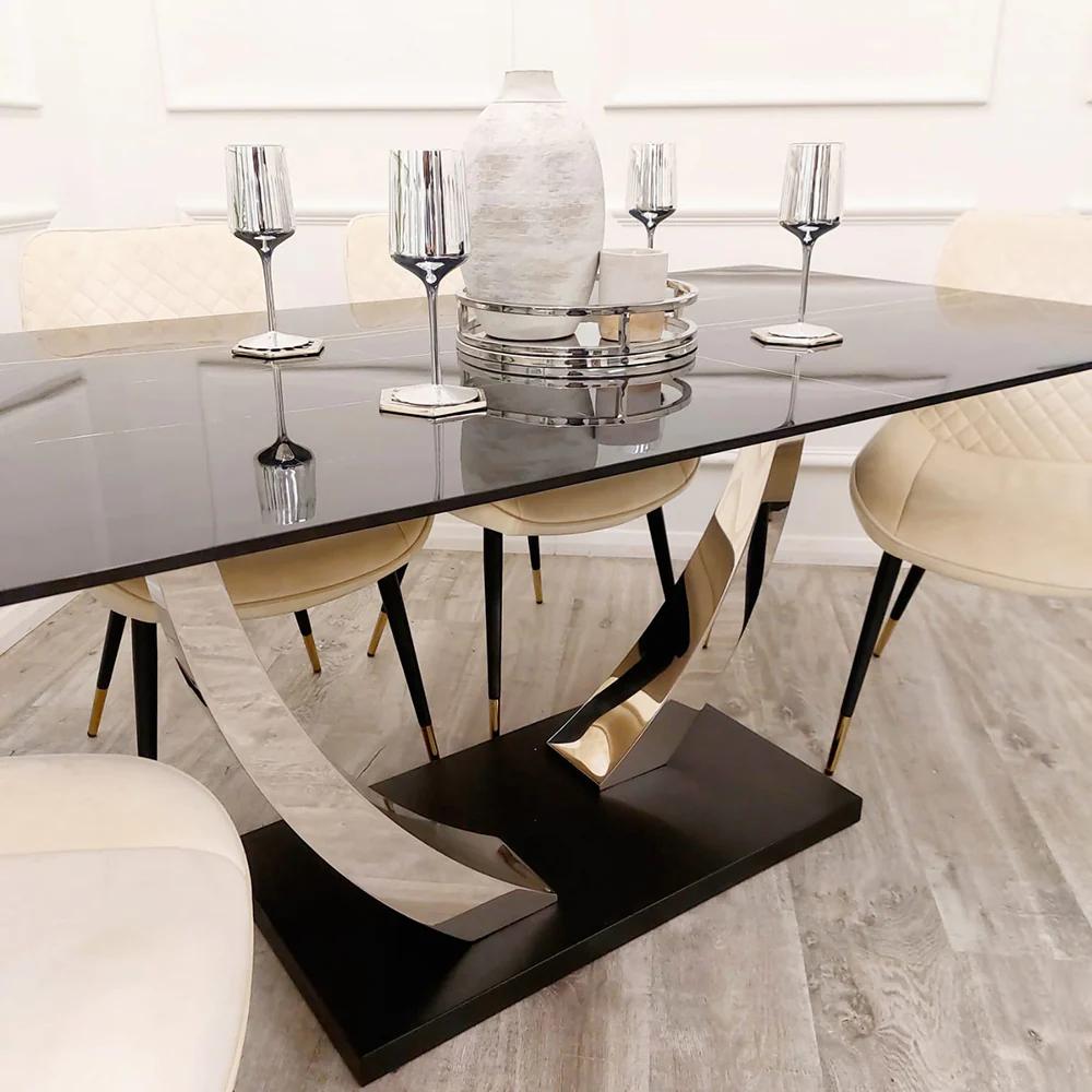 Venus Chrome Dining Table with Black Sintered Stone Top