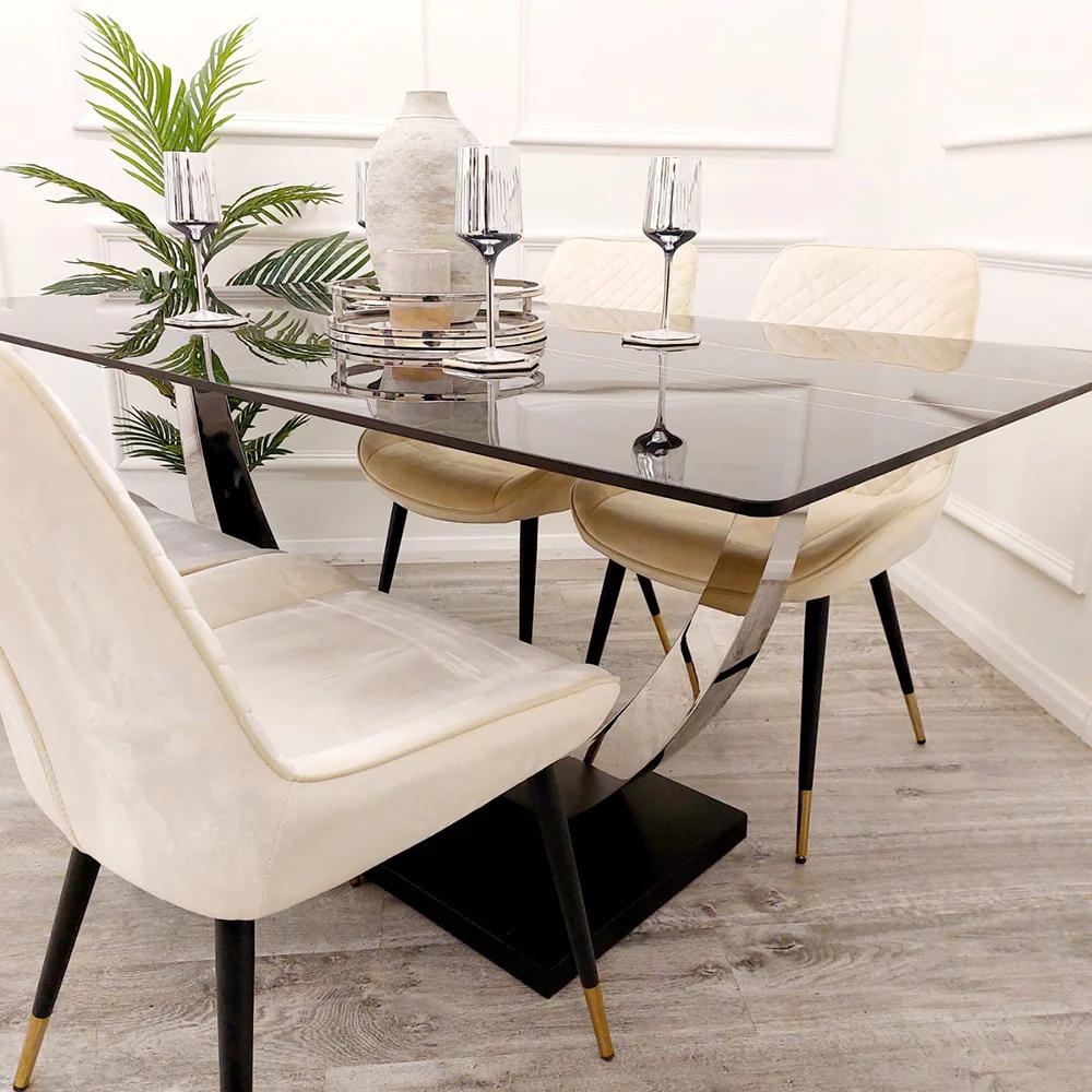 Venus Chrome Dining Table with Black Sintered Stone Top