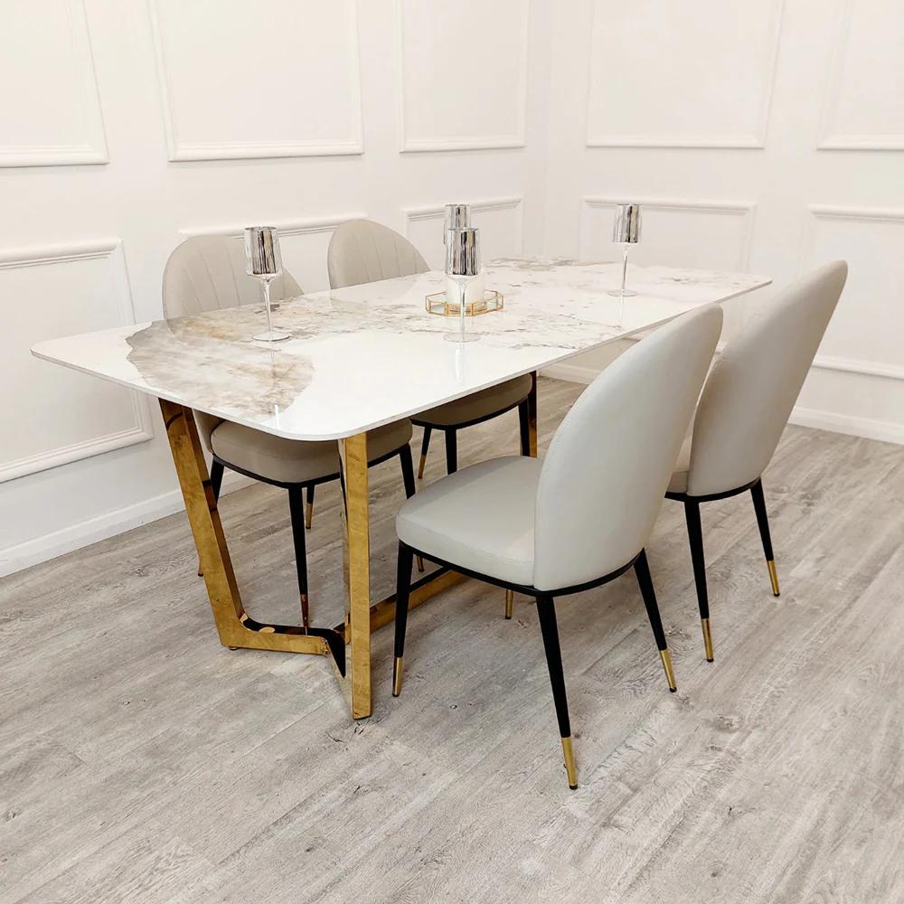 Lucien Gold Dining Table with Pandora Gold Sintered Stone Top