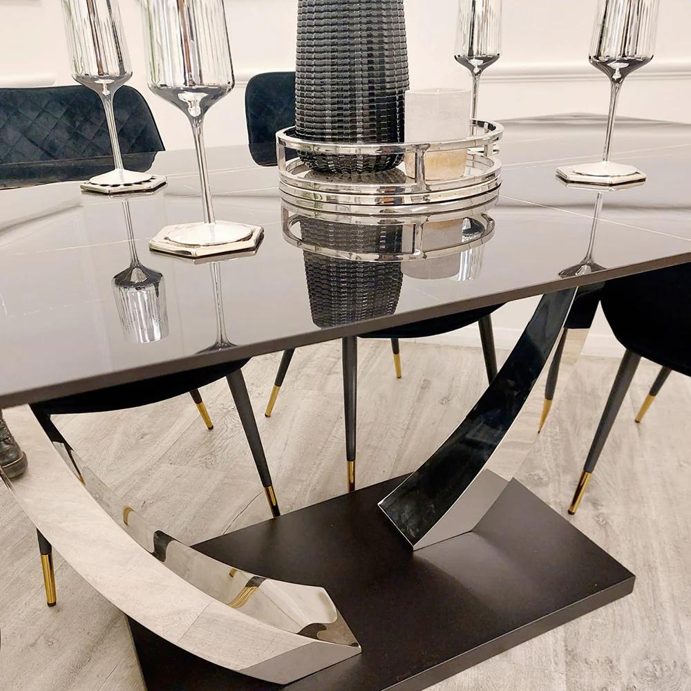 Venus Chrome Dining Table with Black Sintered Stone Top